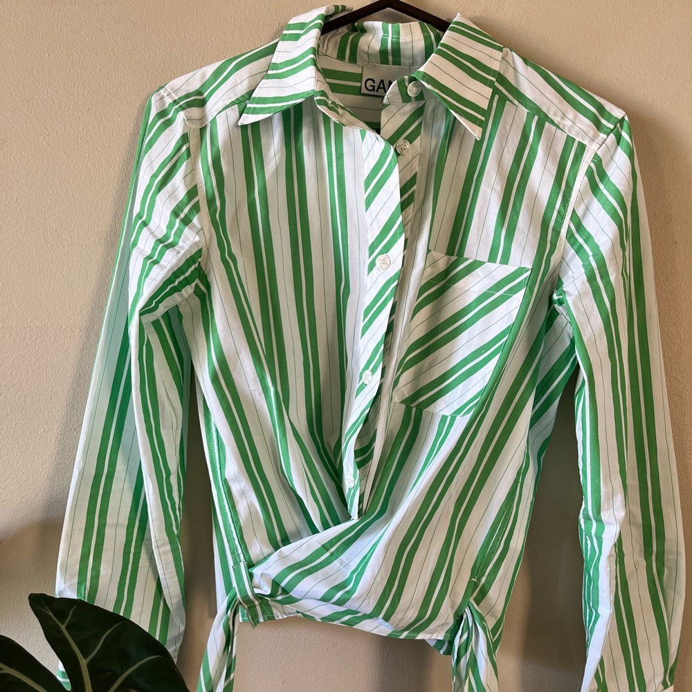 Green blouse from Ganni